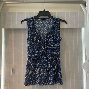 Anne Klein Ruffle Workplace Tank Top in Blue and White